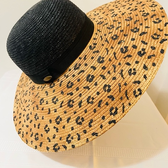 Vintage Liz Claiborne Fashion Summer Straw Hat with Leopard Print - Picture 2 of 7